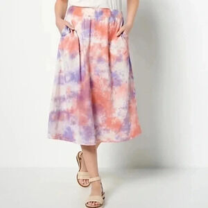 LOGO by Lori Goldstein Melon Pink Purple Beach To Street Tie Dye Skirt Size 1X